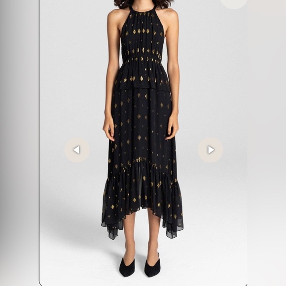 A.L.C. Rosa silk halter dress in black and gold. Size 4. Excellent condition. - Picture 3 of 9
